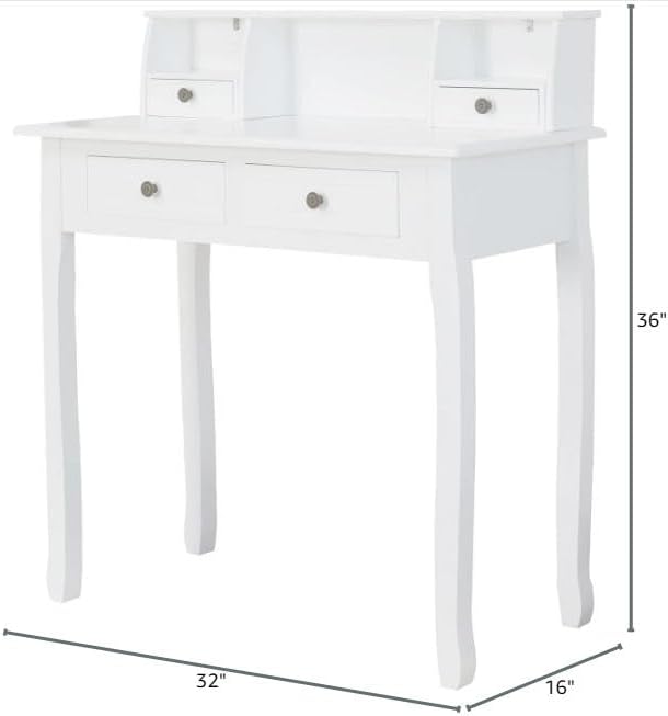 White Writing Desk with Hutch Drawers