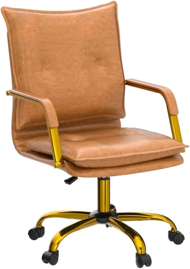 Camel Gold Leg Leather Office Chair