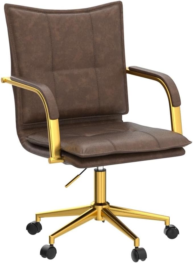 Brown Gold Base Leather Office Chair