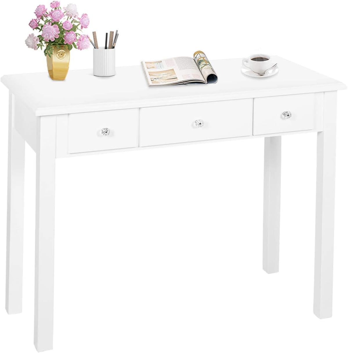 White Small Drawer Writing Vanity Desk