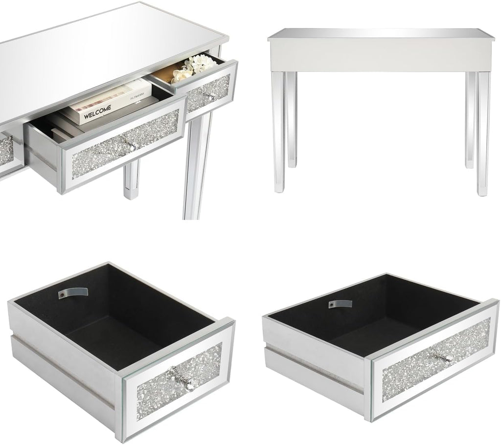 3 Drawer Mirrored Glass Bedside Table