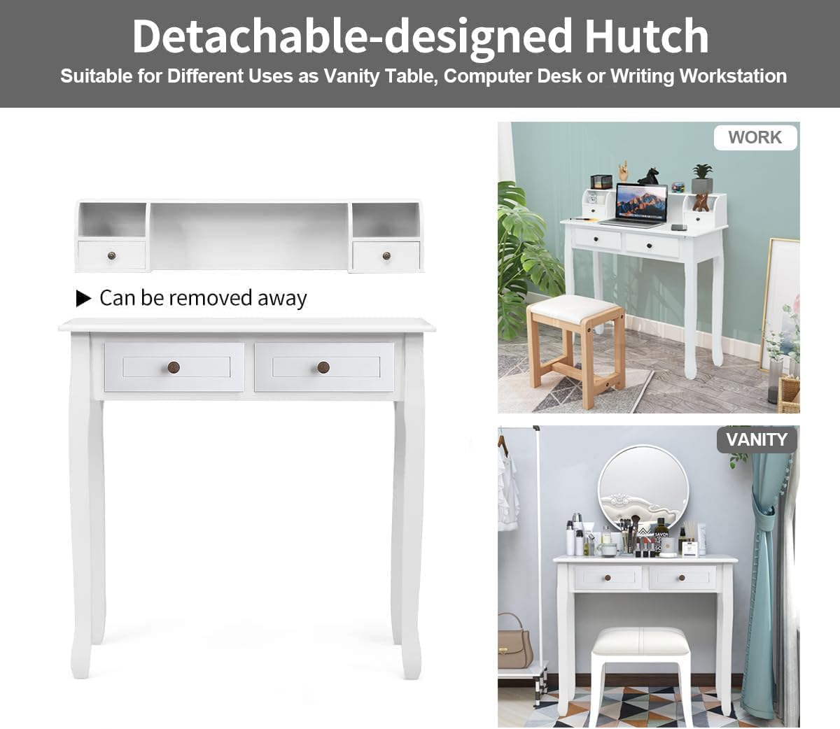 White Writing Desk with Hutch Drawers