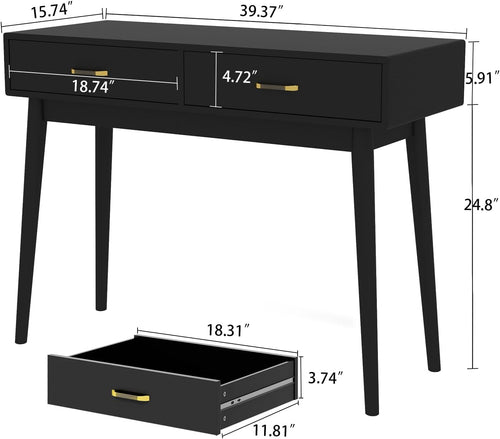 Black Drawer Wooden Writing Vanity Desk