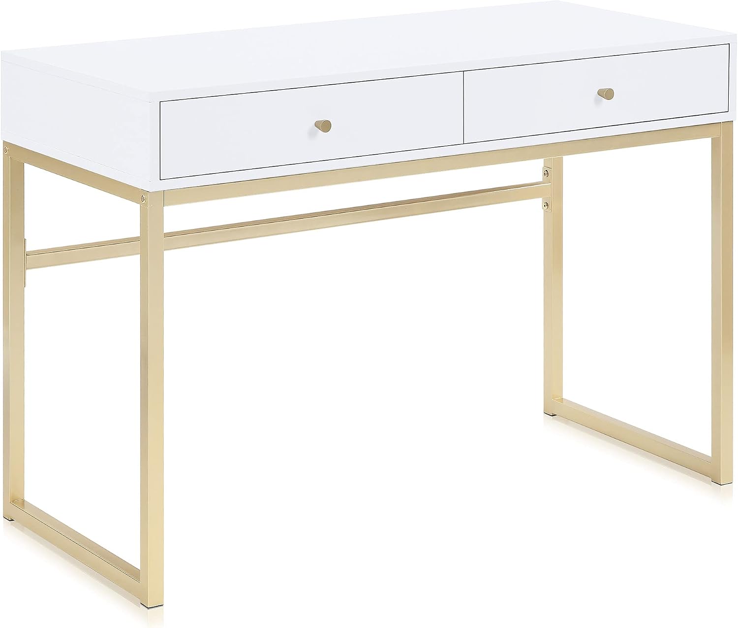 White Gold Frame Two Drawer Vanity Desk