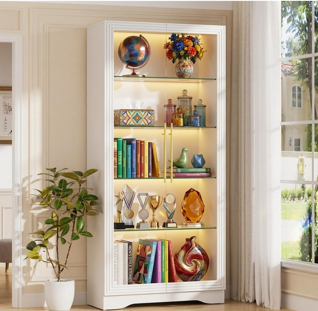 White Sensor LED Glass Display Cabinet