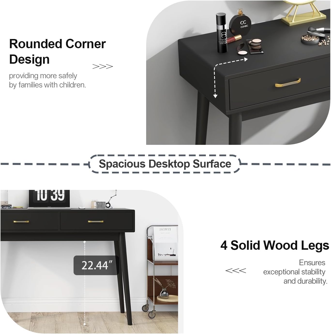 Black Drawer Wooden Writing Vanity Desk