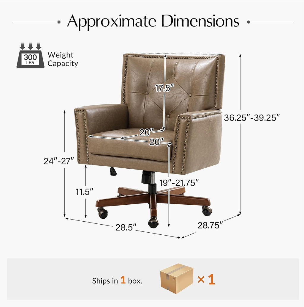 Taupe Wood Base Tufted Office Chair