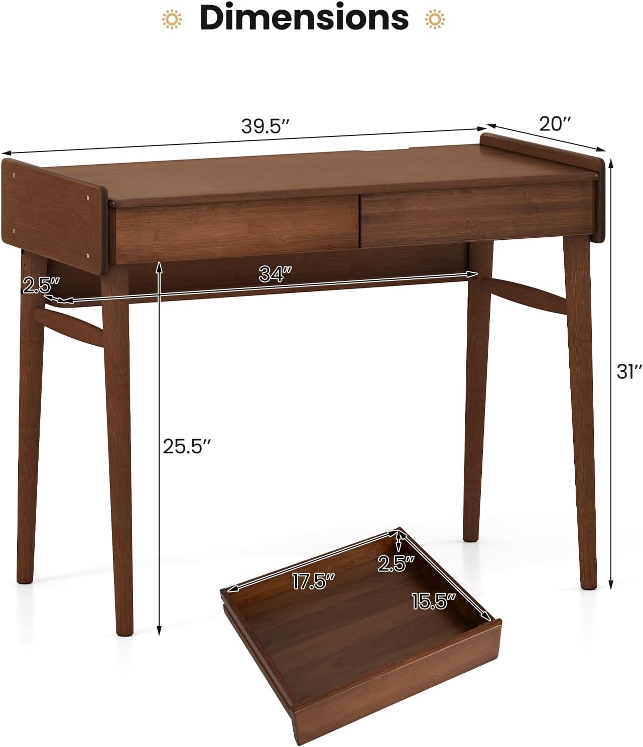 Walnut Bamboo Mid Century Desk