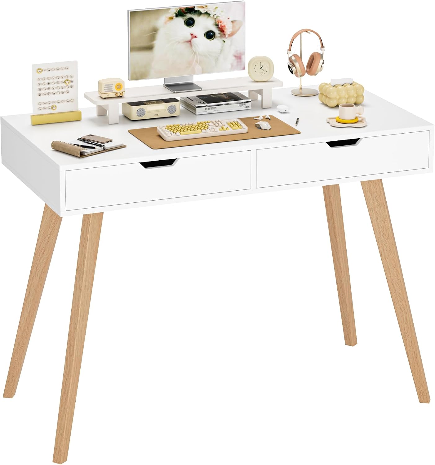 White Two Drawer Wooden Vanity Desk
