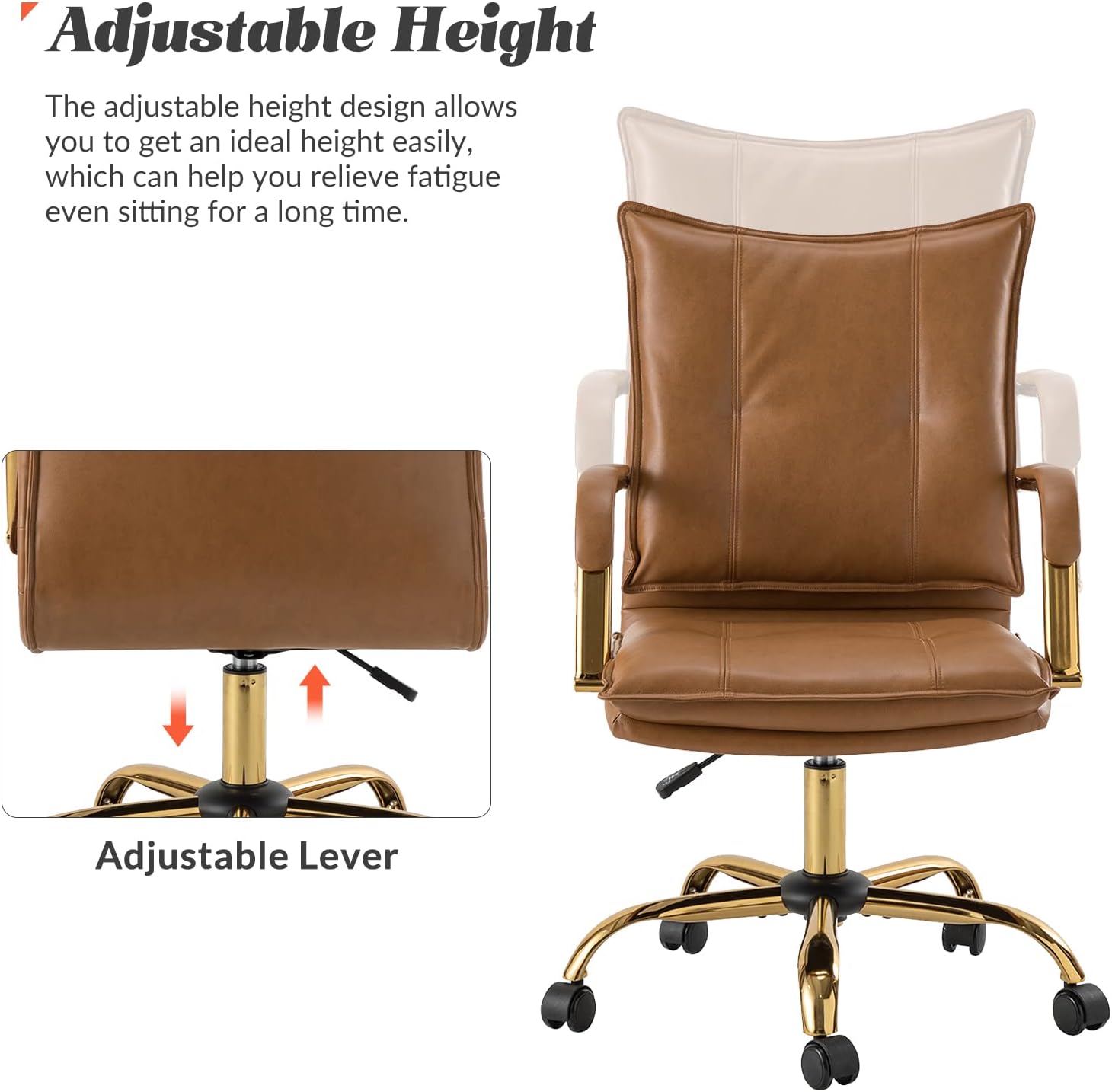 Camel Gold Leg Leather Office Chair