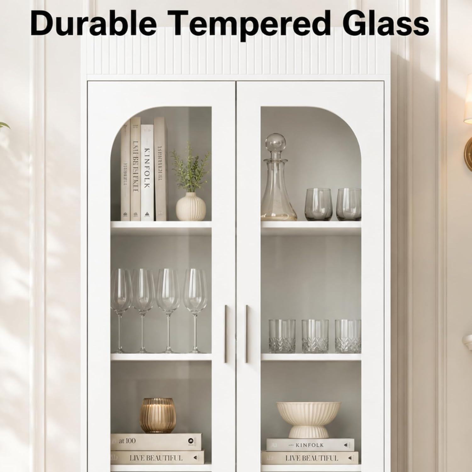 White Fluted Glass Display Cabinet