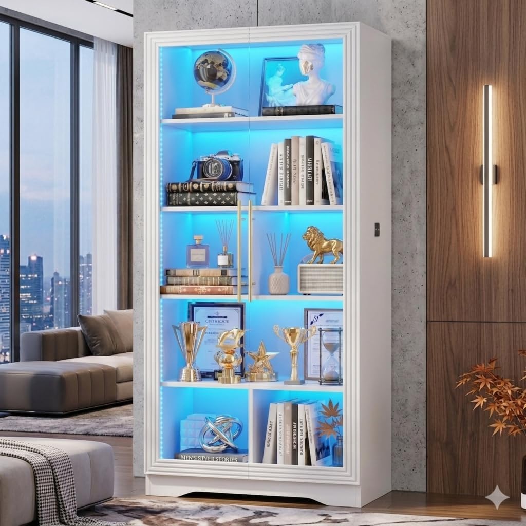 White Sensor LED Glass Display Cabinet