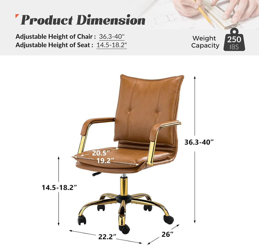 Camel Gold Leg Leather Office Chair