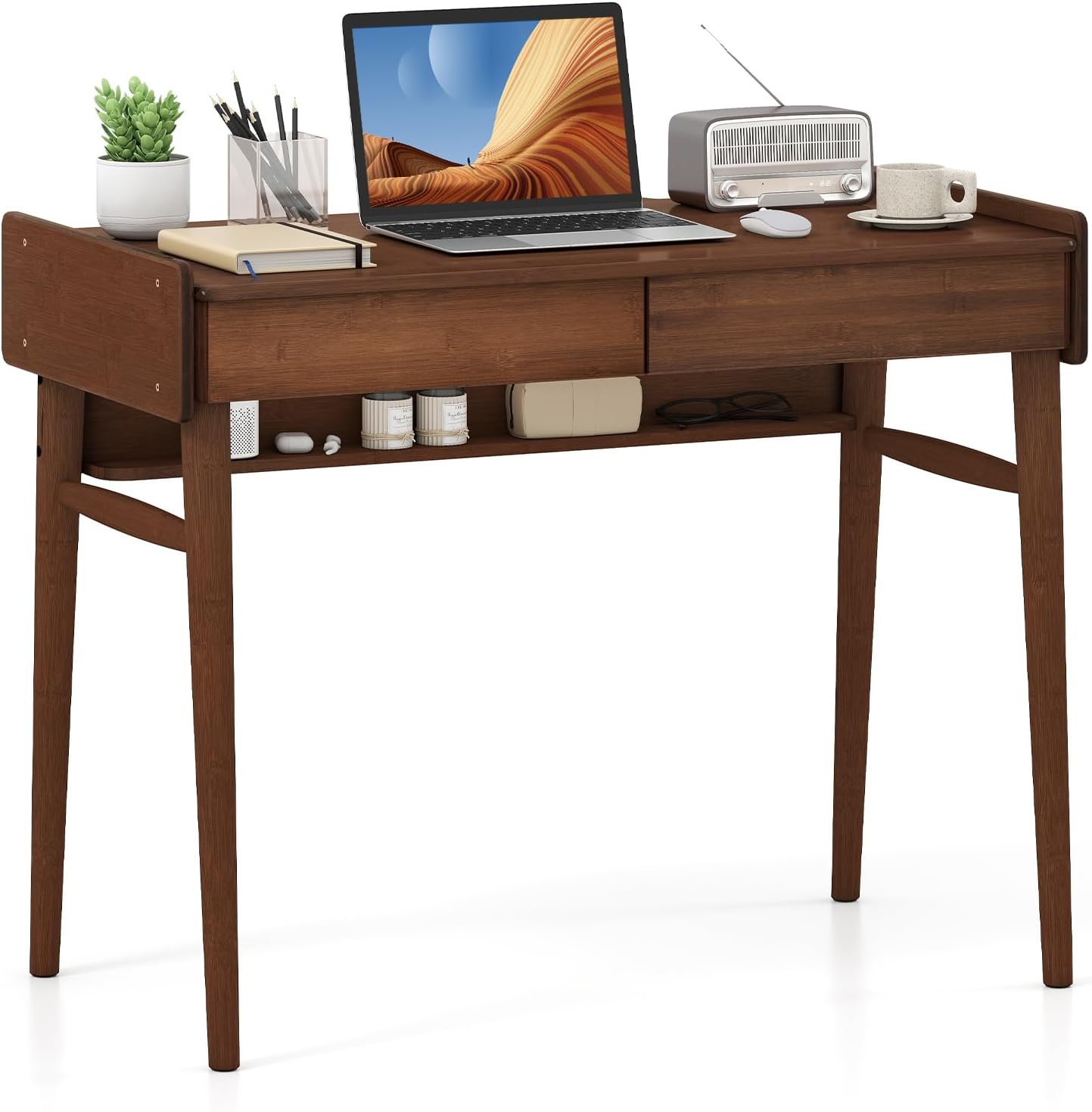 Walnut Bamboo Mid Century Desk
