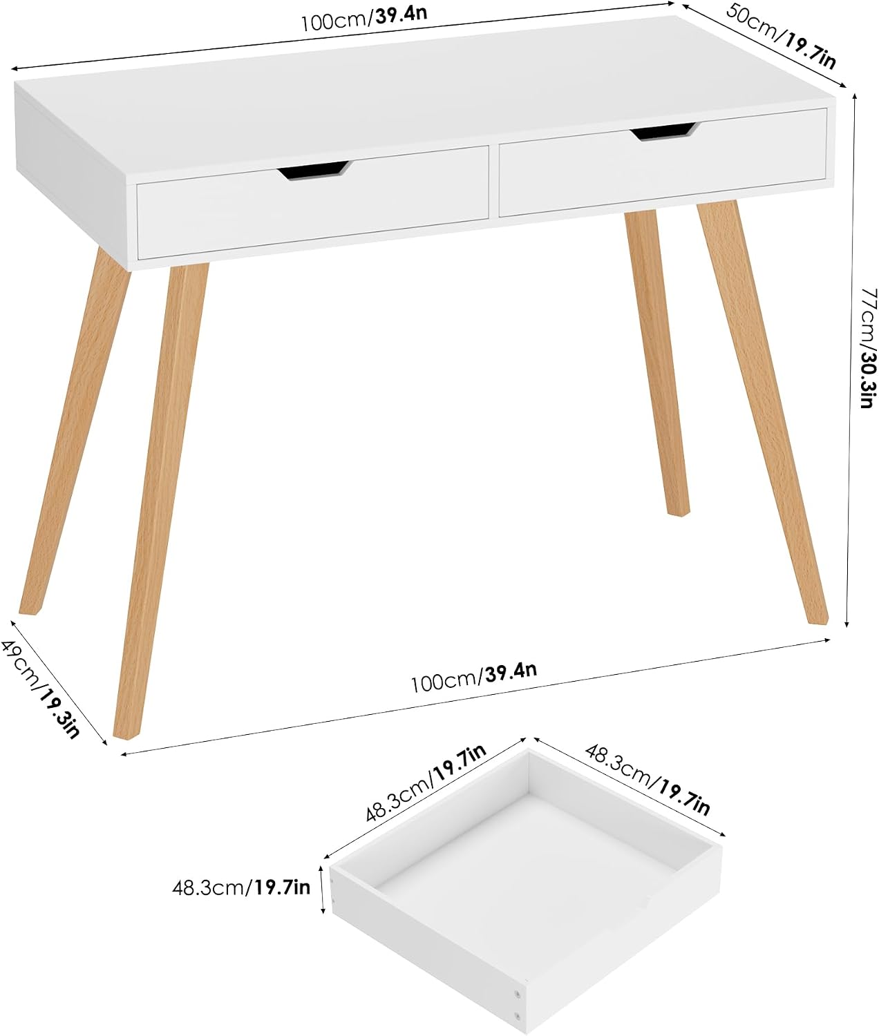 White Two Drawer Wooden Vanity Desk