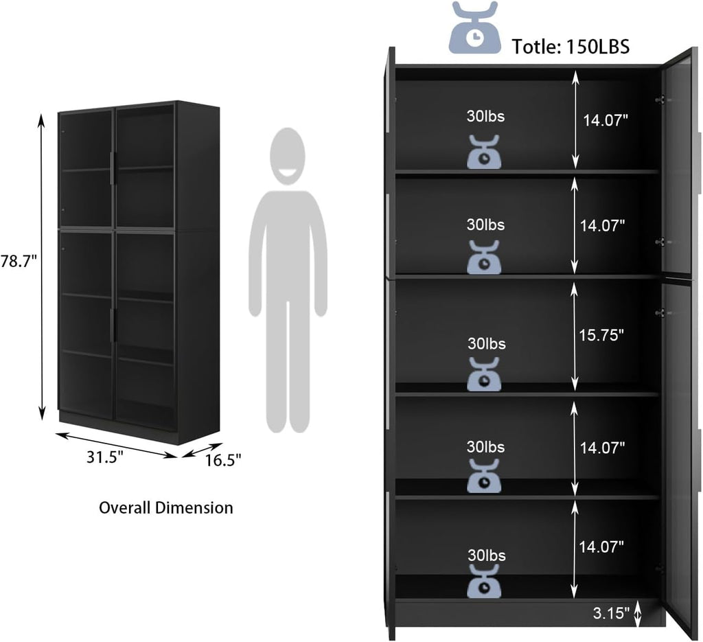 Black LED Glass Door Display Cabinet