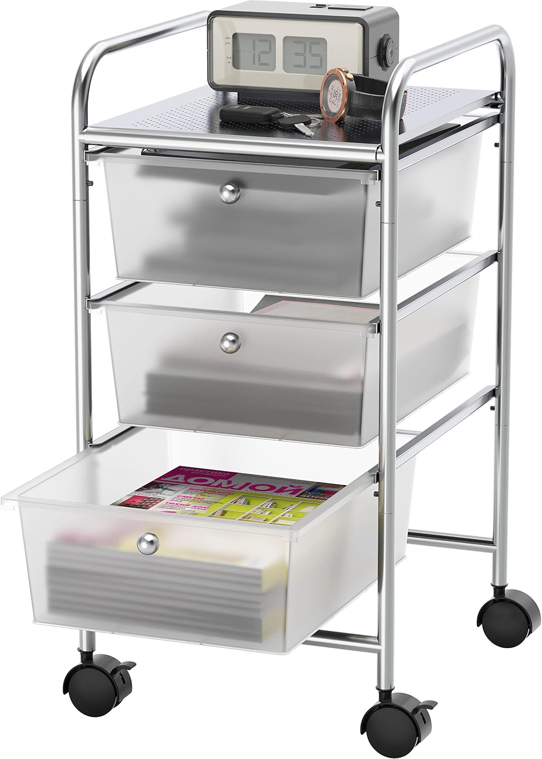 3 Drawer Chrome Rolling Storage Cart