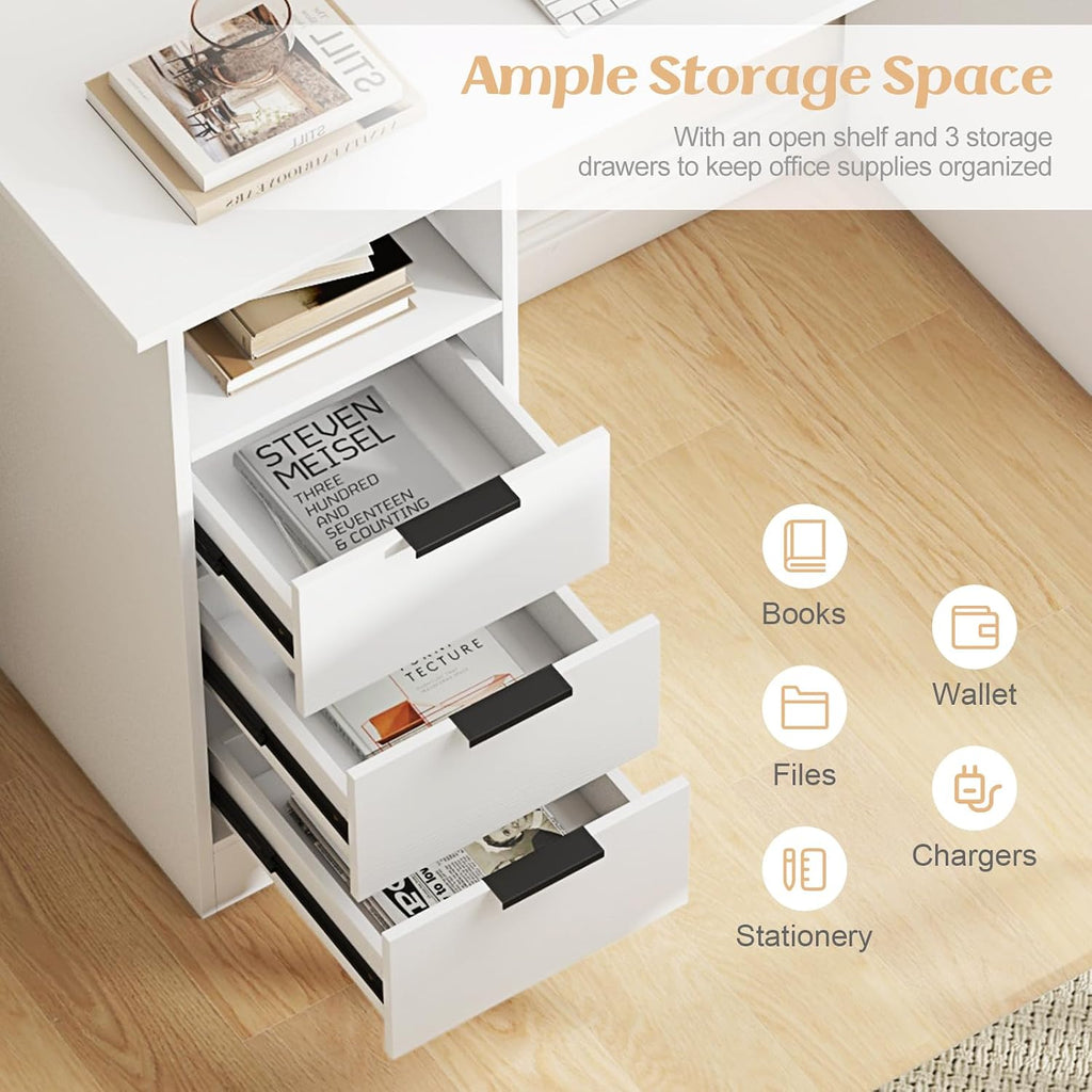 White Charging Station Drawer Desk