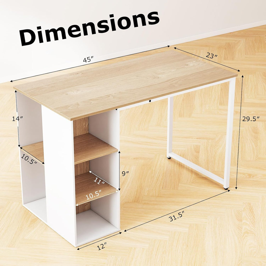 Natural Wooden Shelved Computer Desk