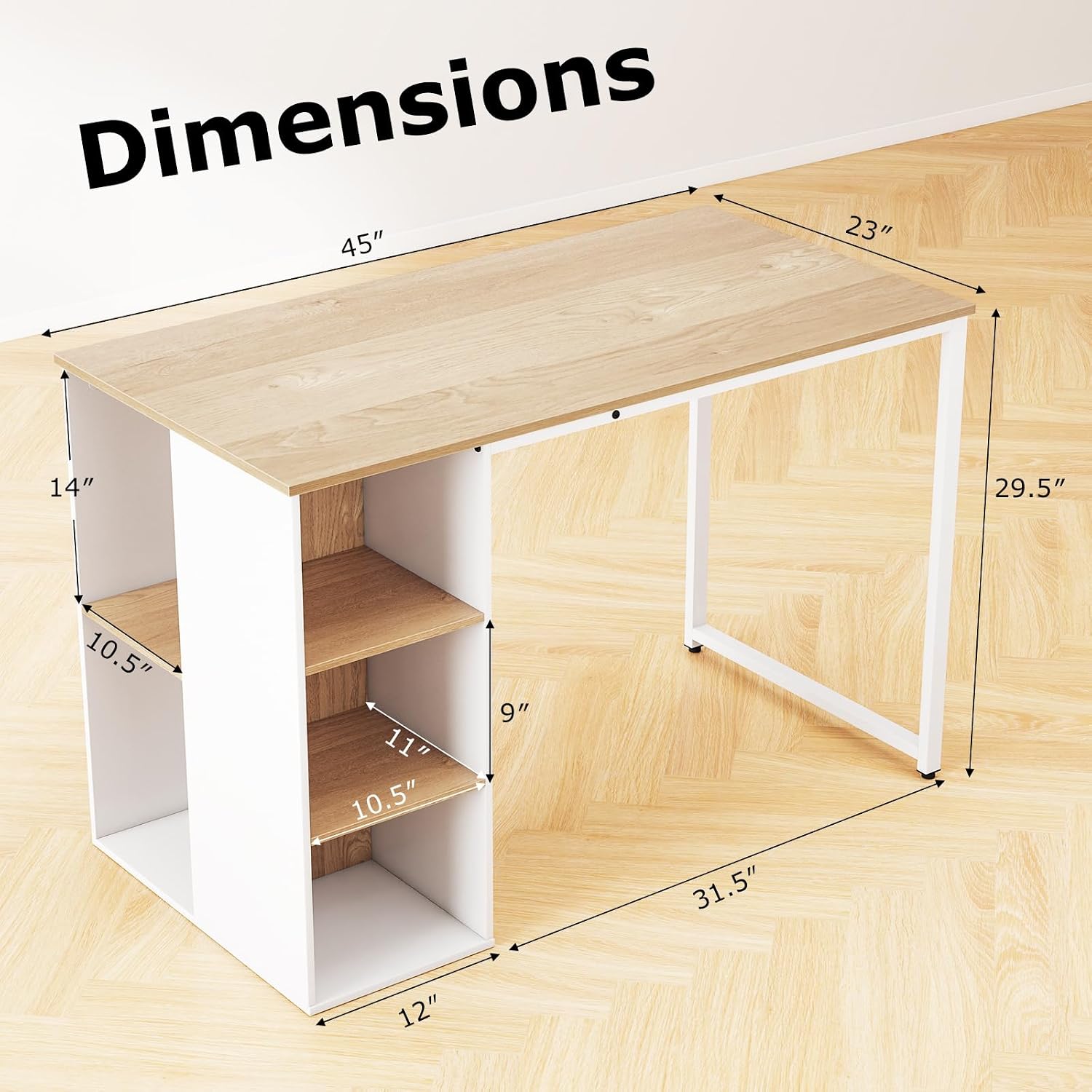 Natural Wooden Shelved Computer Desk