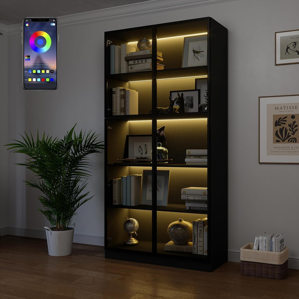 Black LED Glass Door Display Cabinet