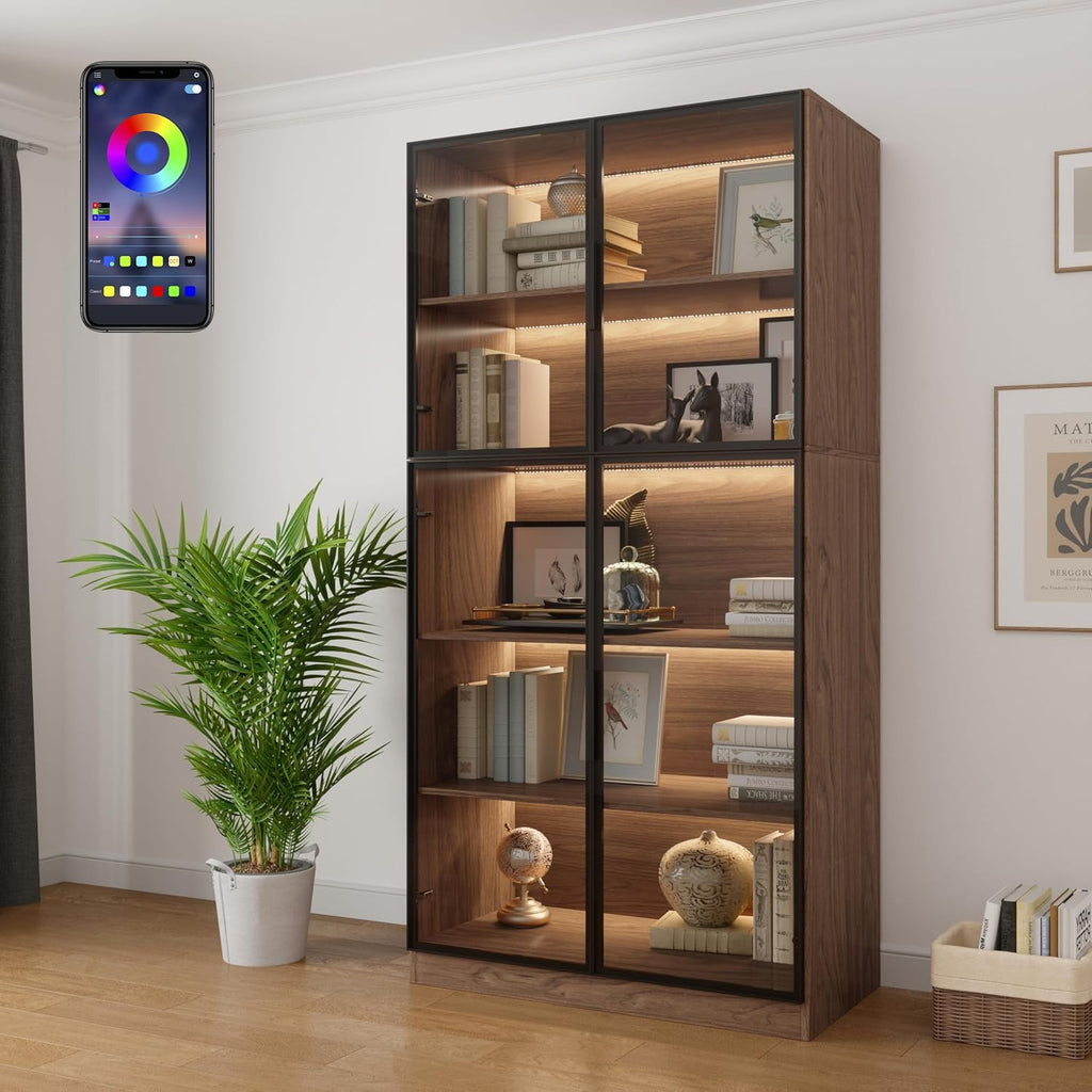 Walnut APP LED Glass Display Cabinet