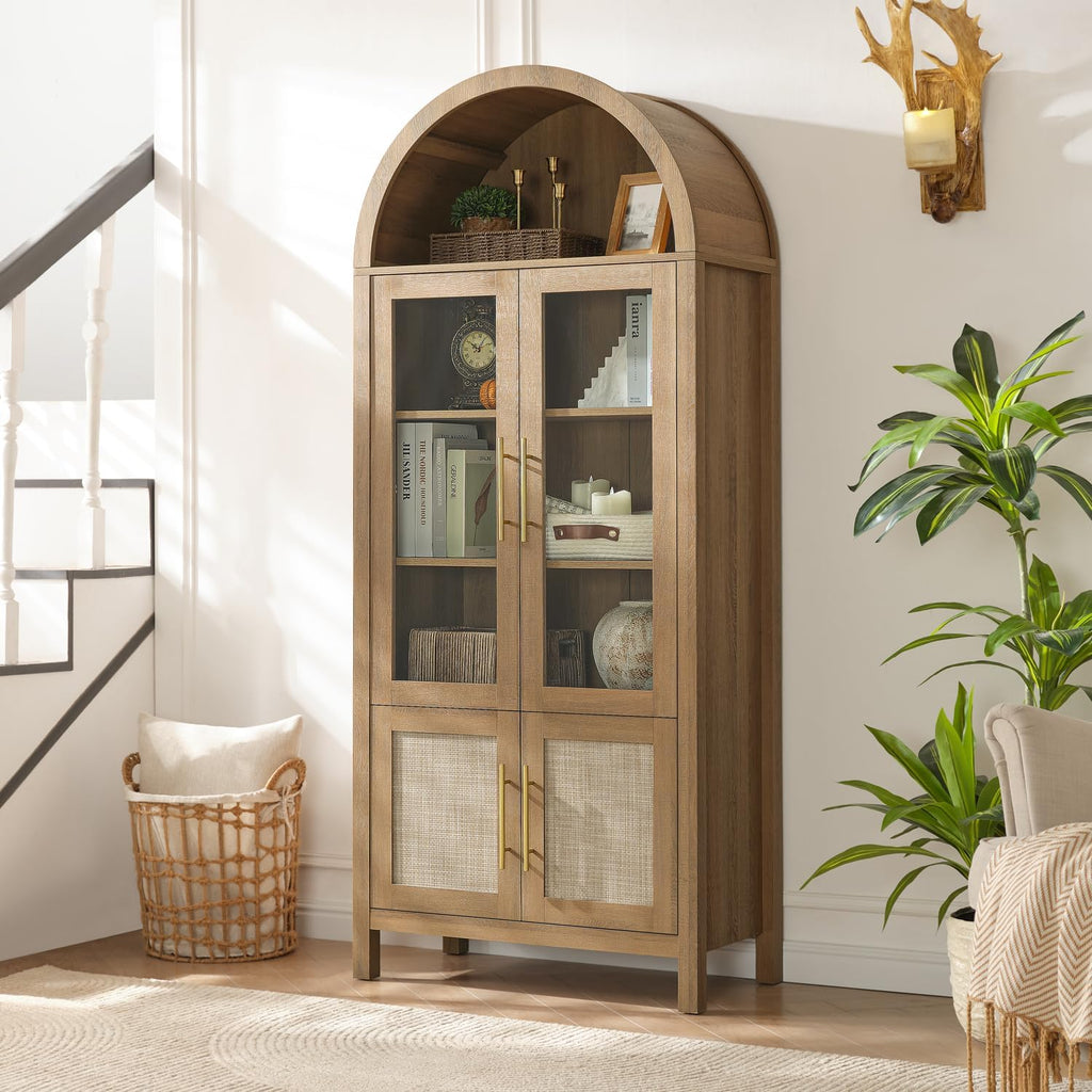 Caramel Oak Arched Glass Display Cabinet