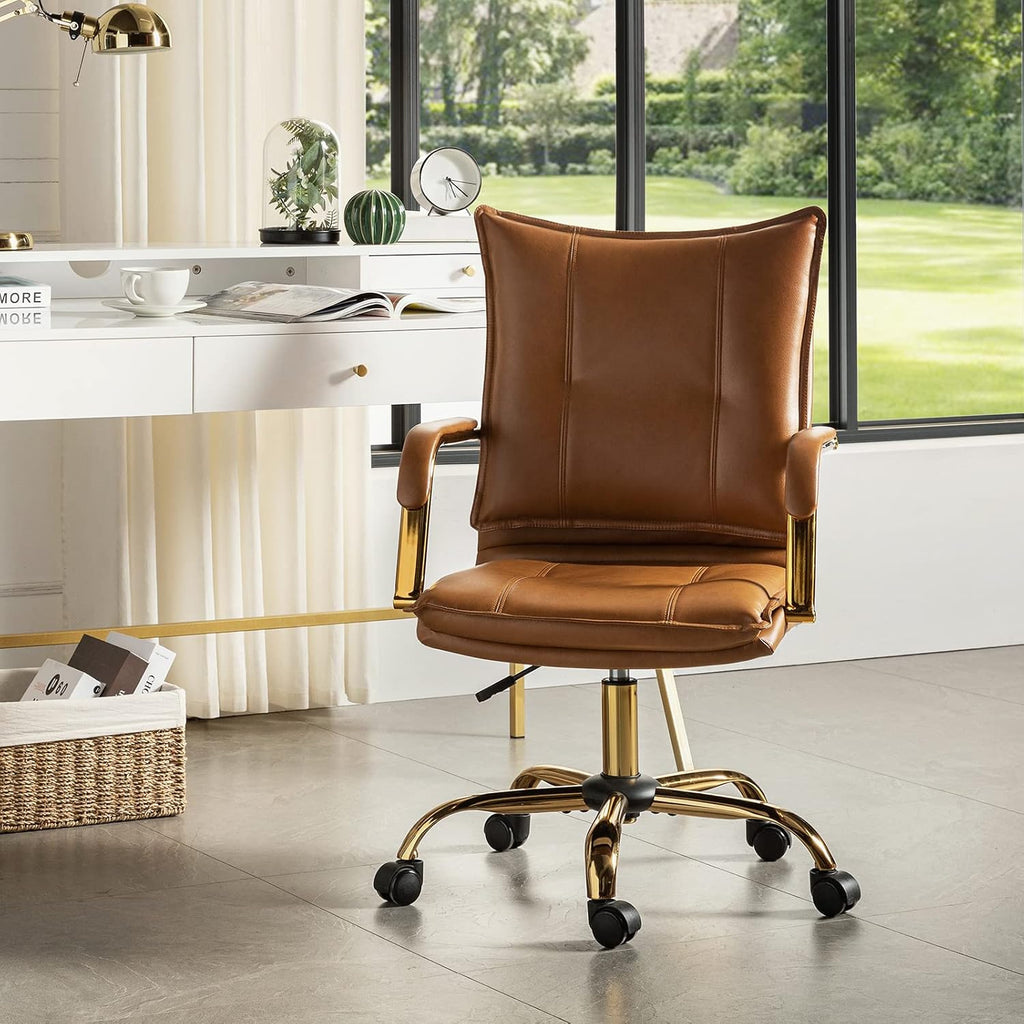 Camel Gold Leg Leather Office Chair