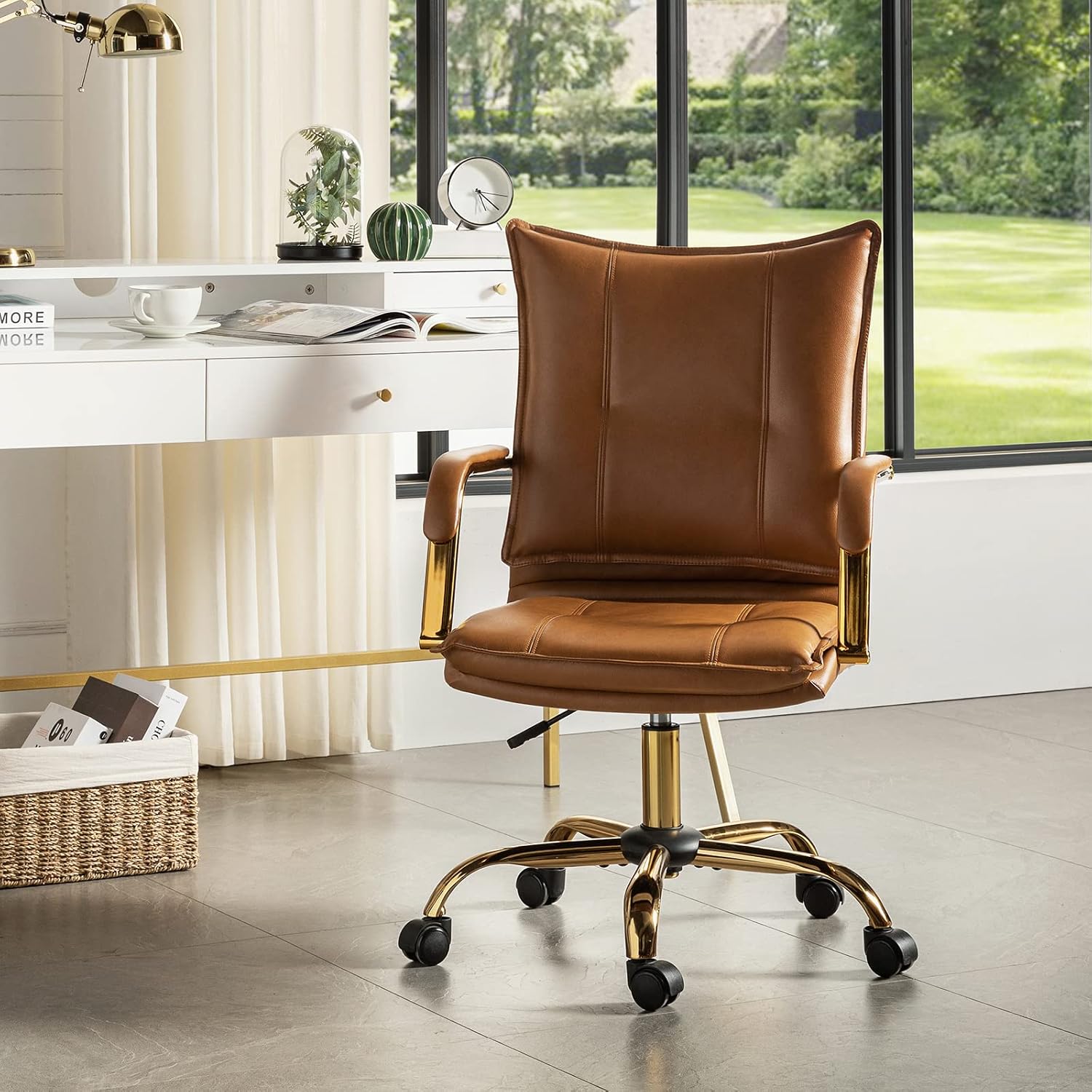 Camel Gold Leg Leather Office Chair