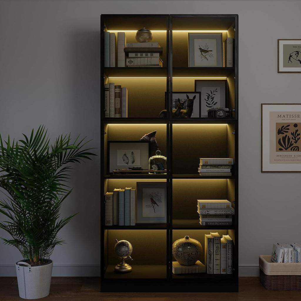 Black LED Glass Door Display Cabinet