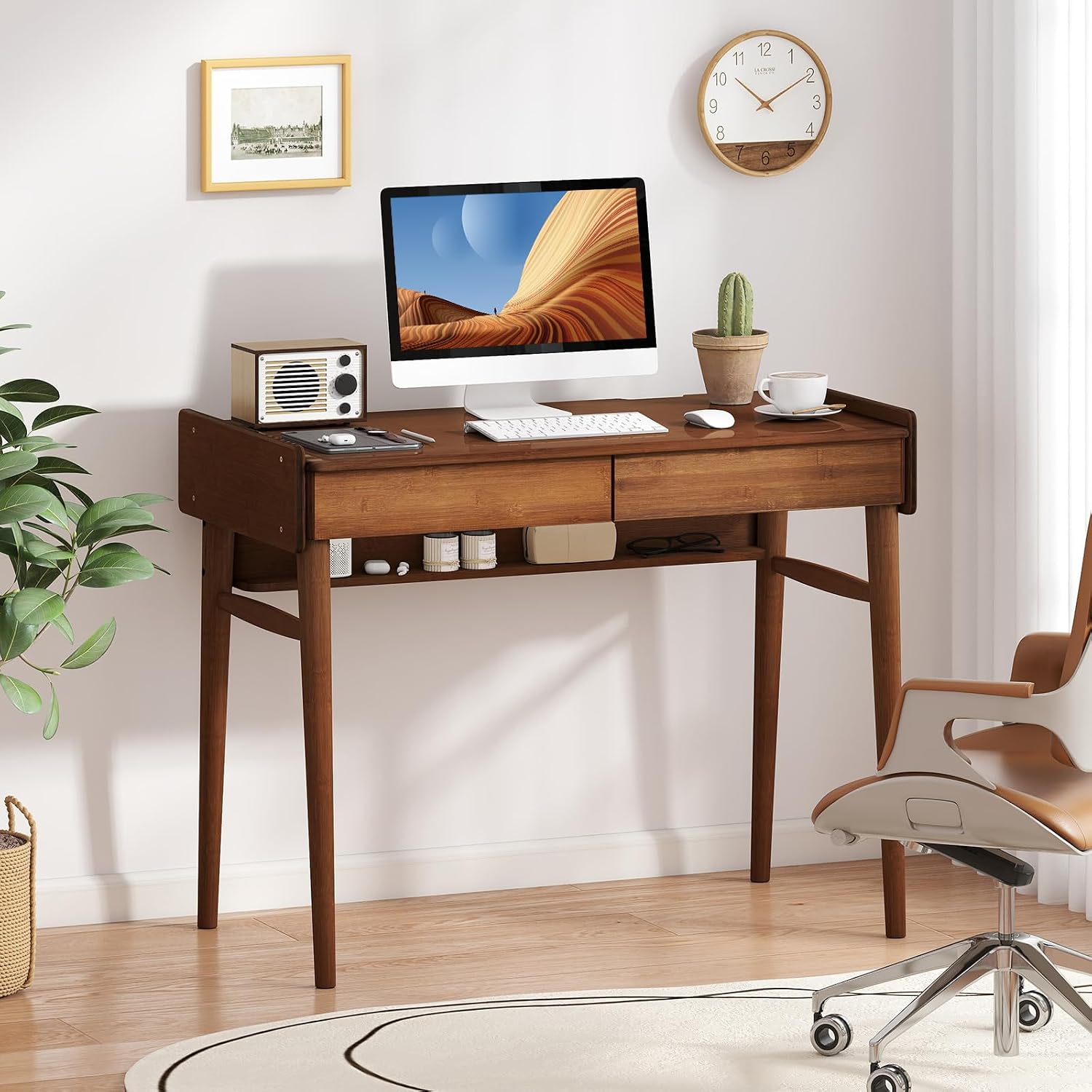 Walnut Bamboo Mid Century Desk