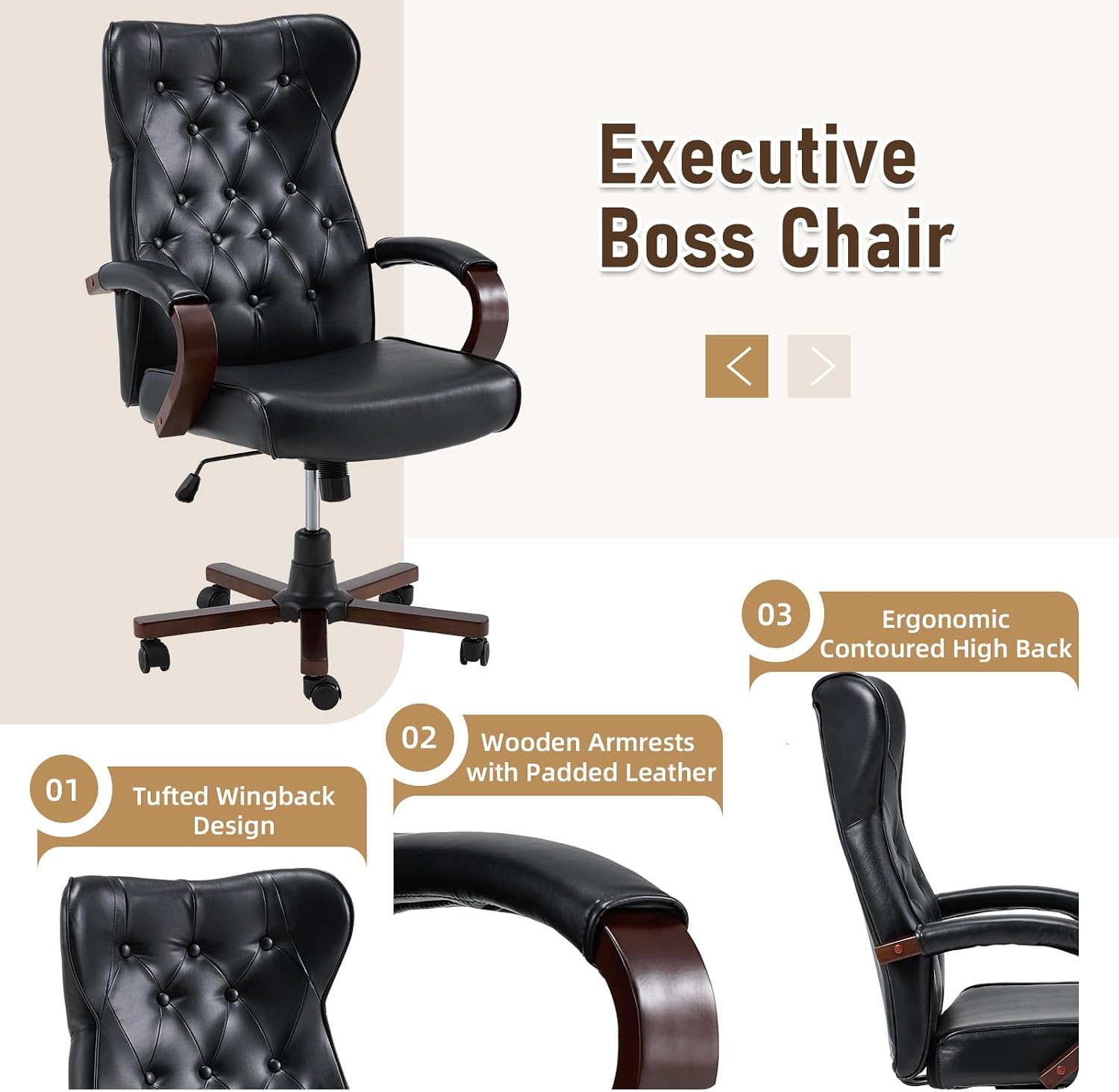 Black Vintage Wingback Office Chair
