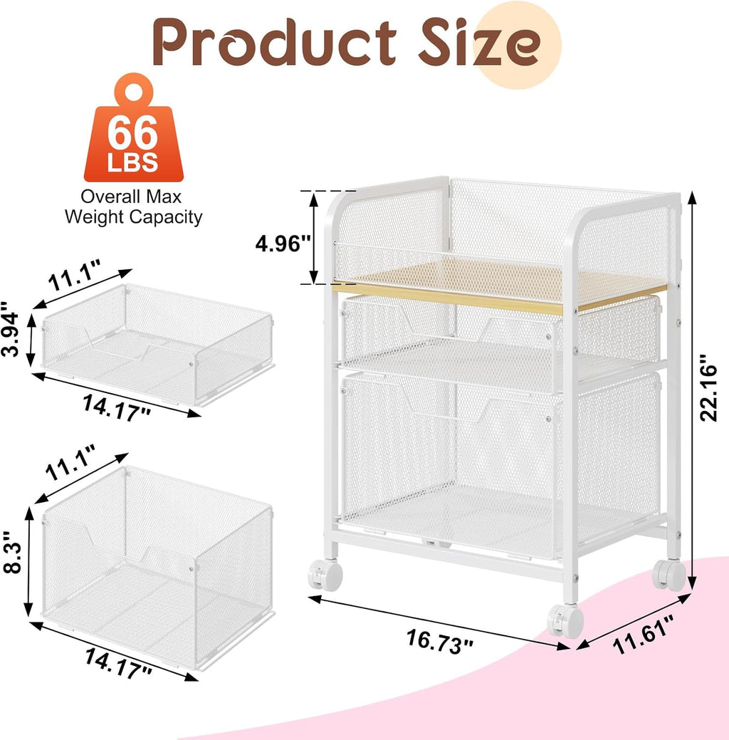 White 3 Drawer Rolling Storage Cart