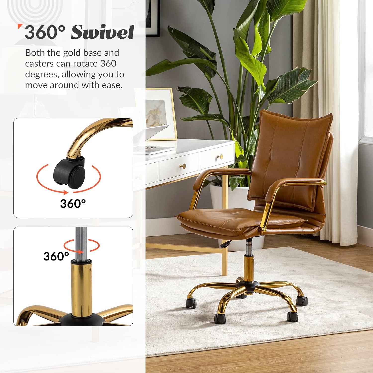 Camel Gold Leg Leather Office Chair