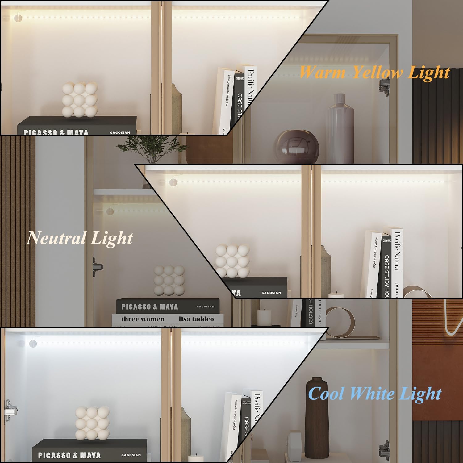 White Gold LED Glass Display Cabinet
