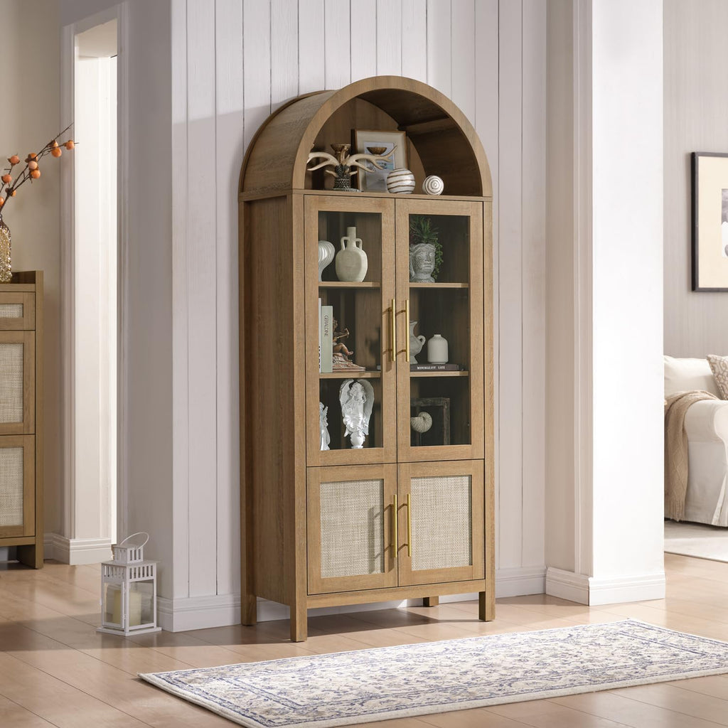 Caramel Oak Arched Glass Display Cabinet