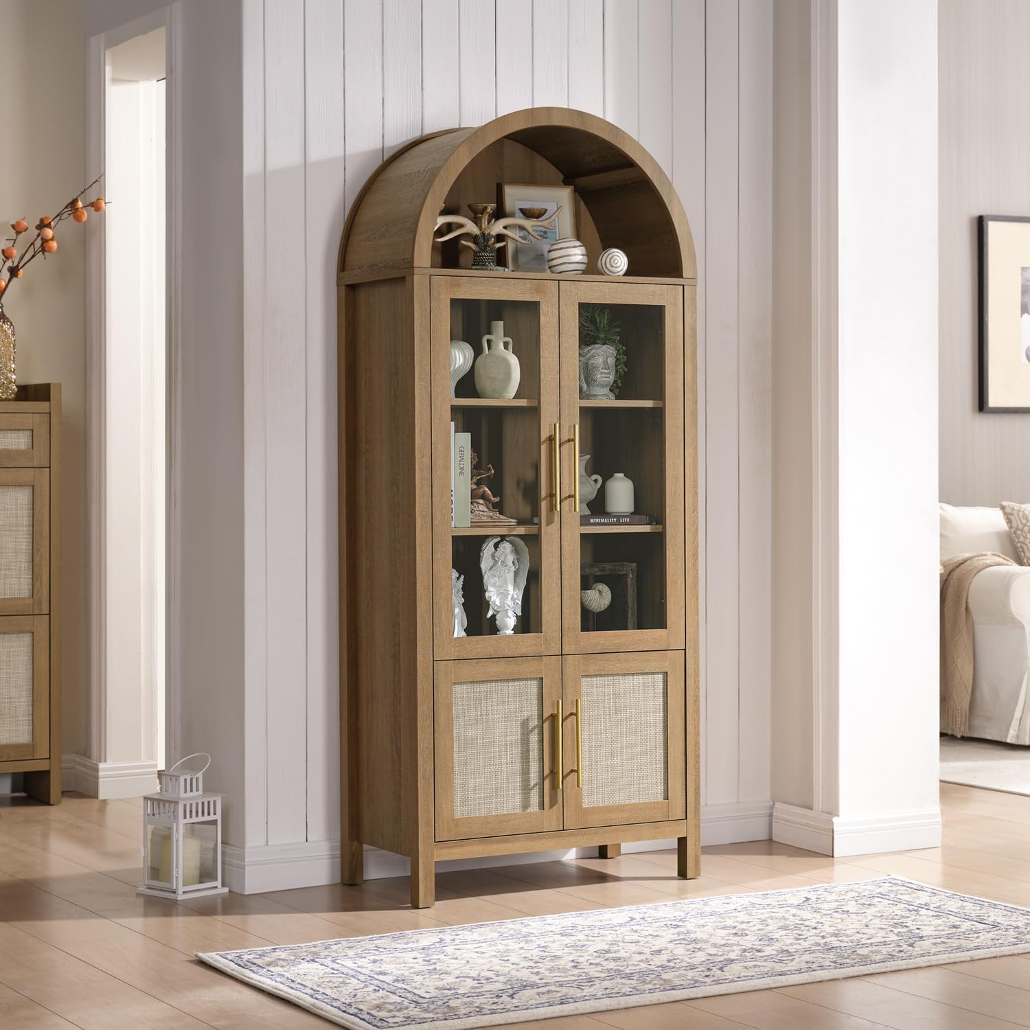Caramel Oak Arched Glass Display Cabinet