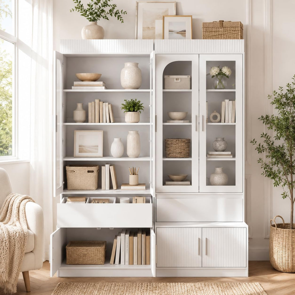 White Fluted Glass Display Cabinet