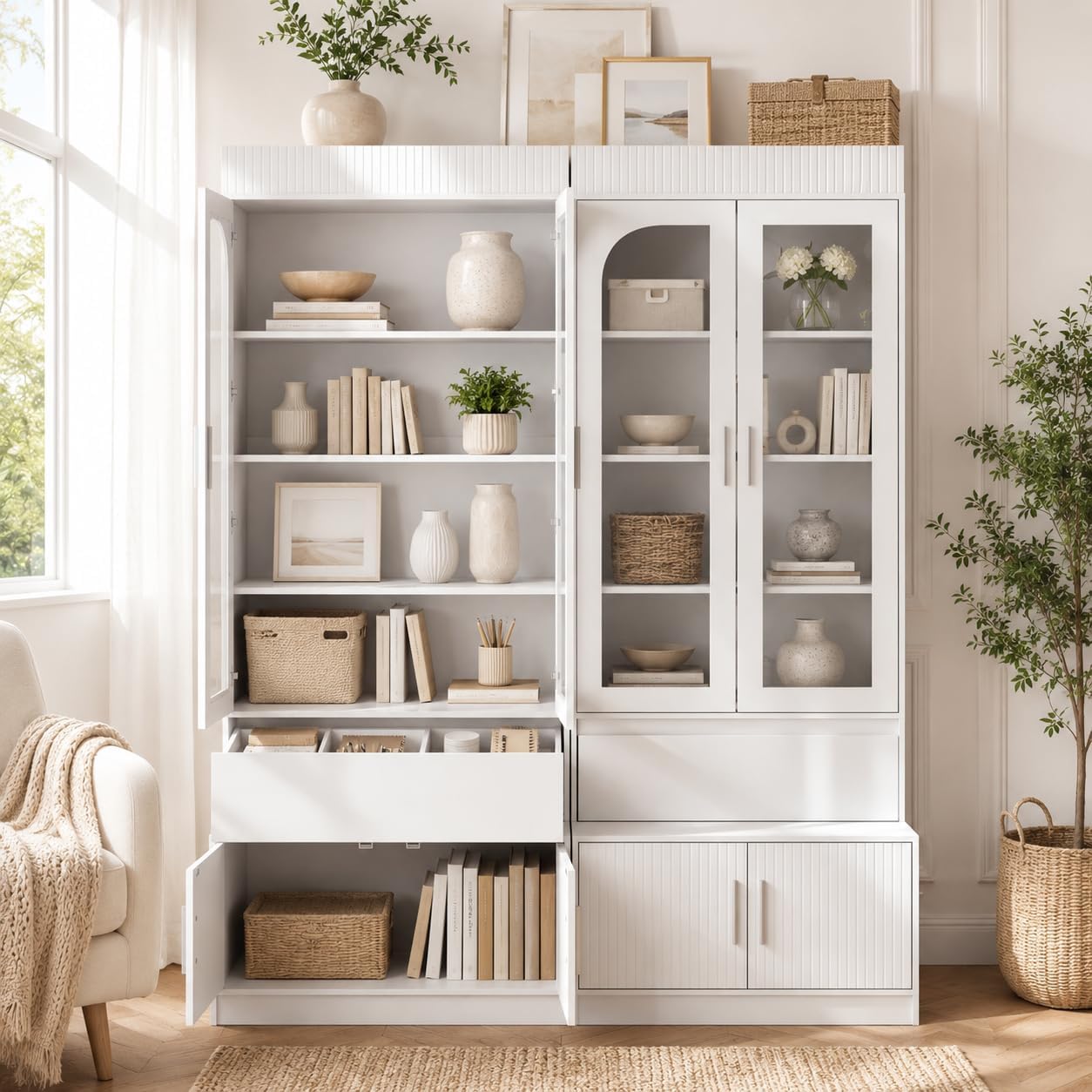 White Fluted Glass Display Cabinet