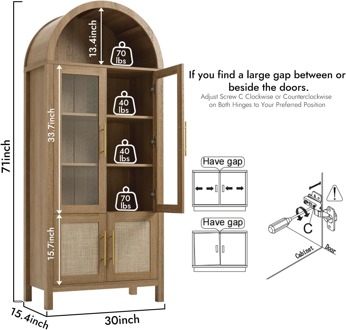 Caramel Oak Arched Glass Display Cabinet