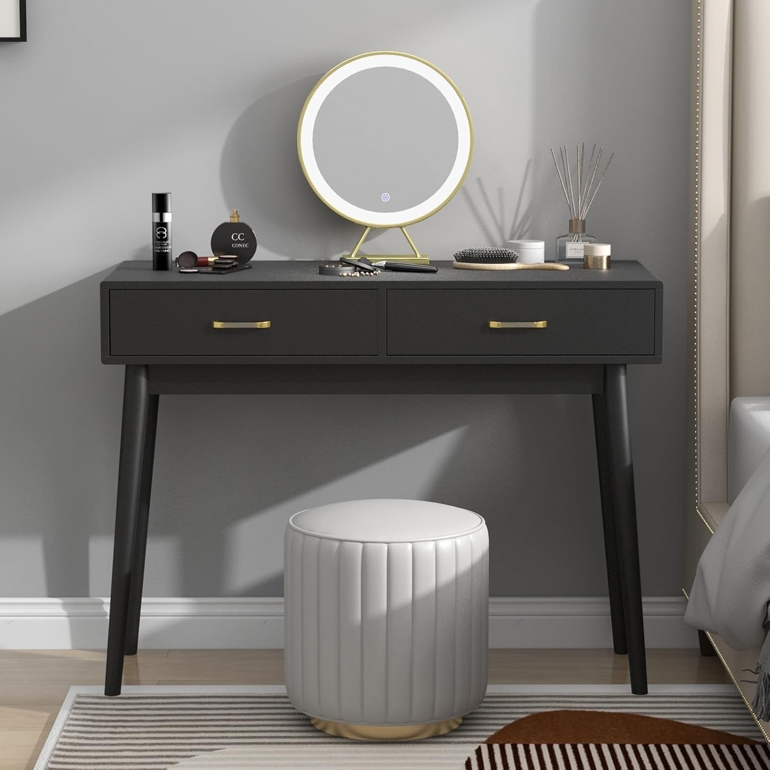 Black Drawer Wooden Writing Vanity Desk