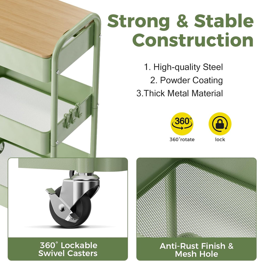 3 Tier Metal Rolling Utility Cart