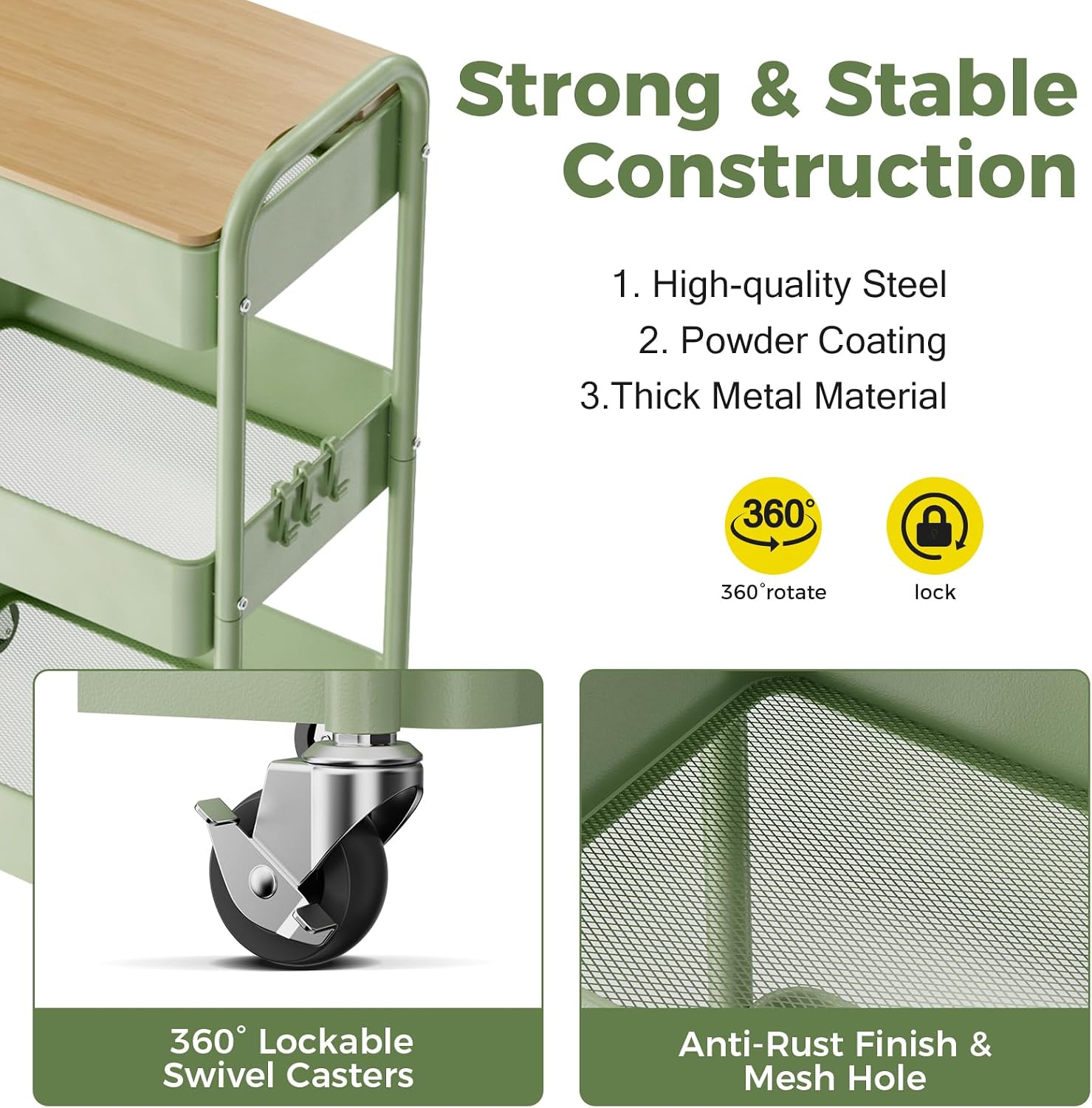 3 Tier Metal Rolling Utility Cart