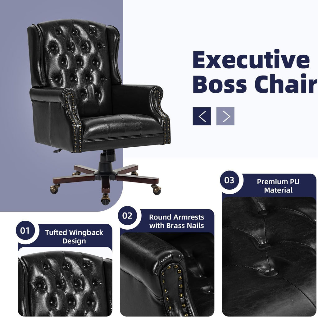 Black Tufted Wingback Office Chair