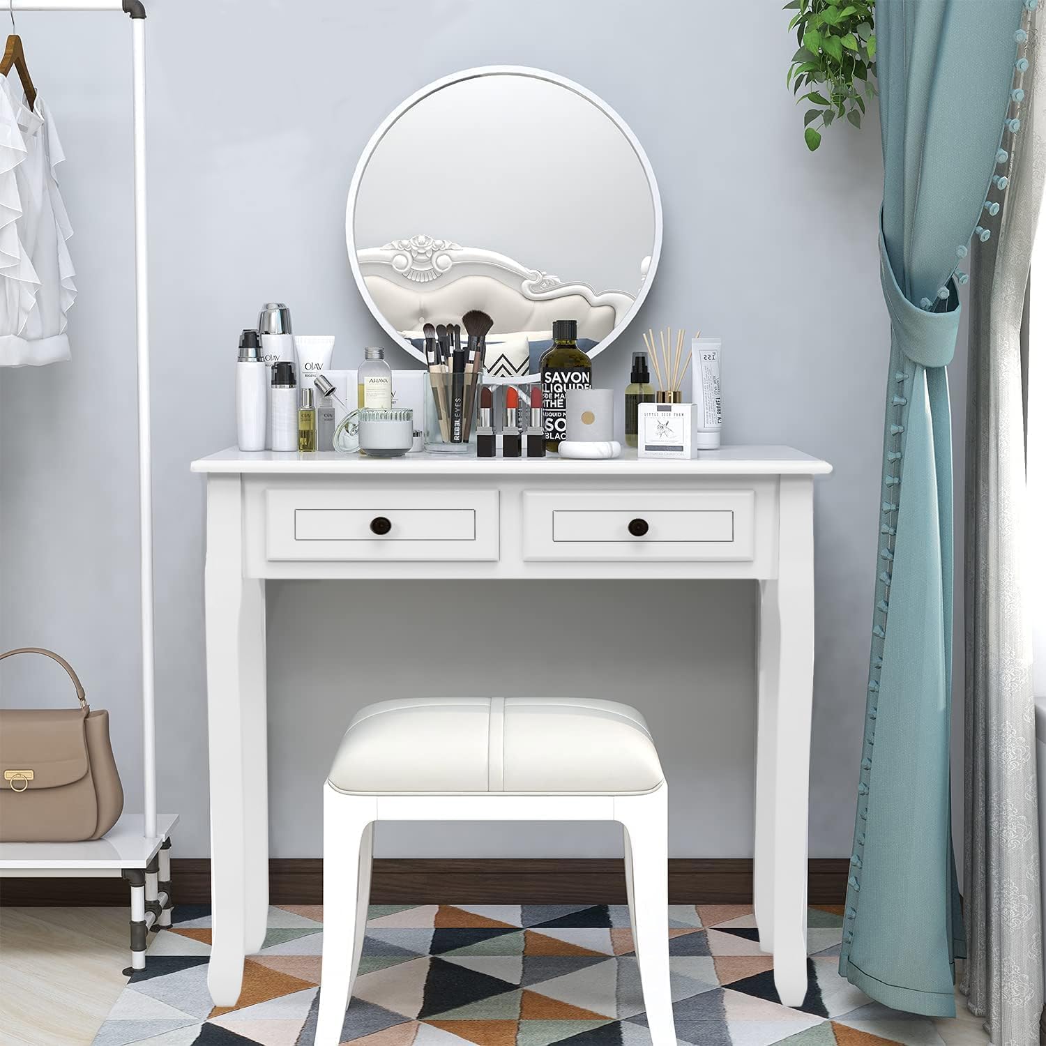 White Writing Desk with Hutch Drawers