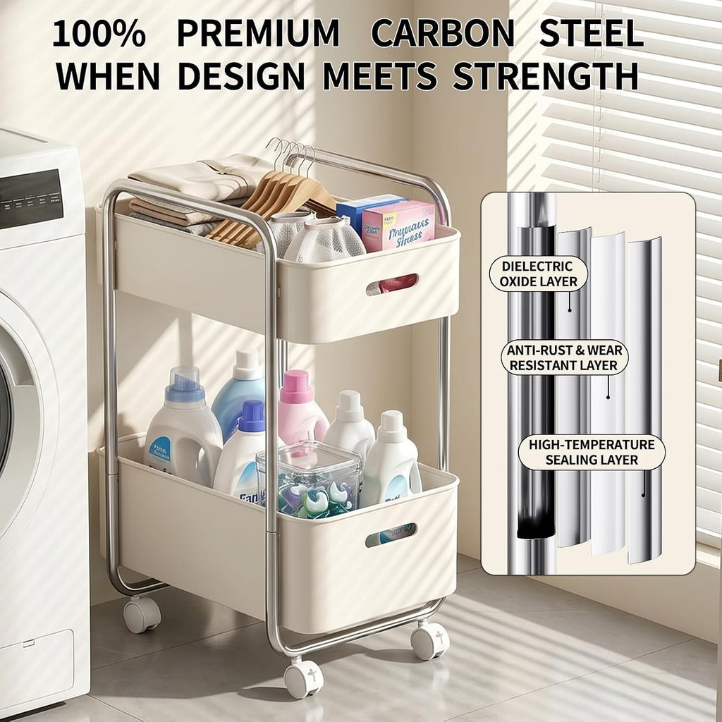 Cream White 2 Tier Rolling Utility Cart