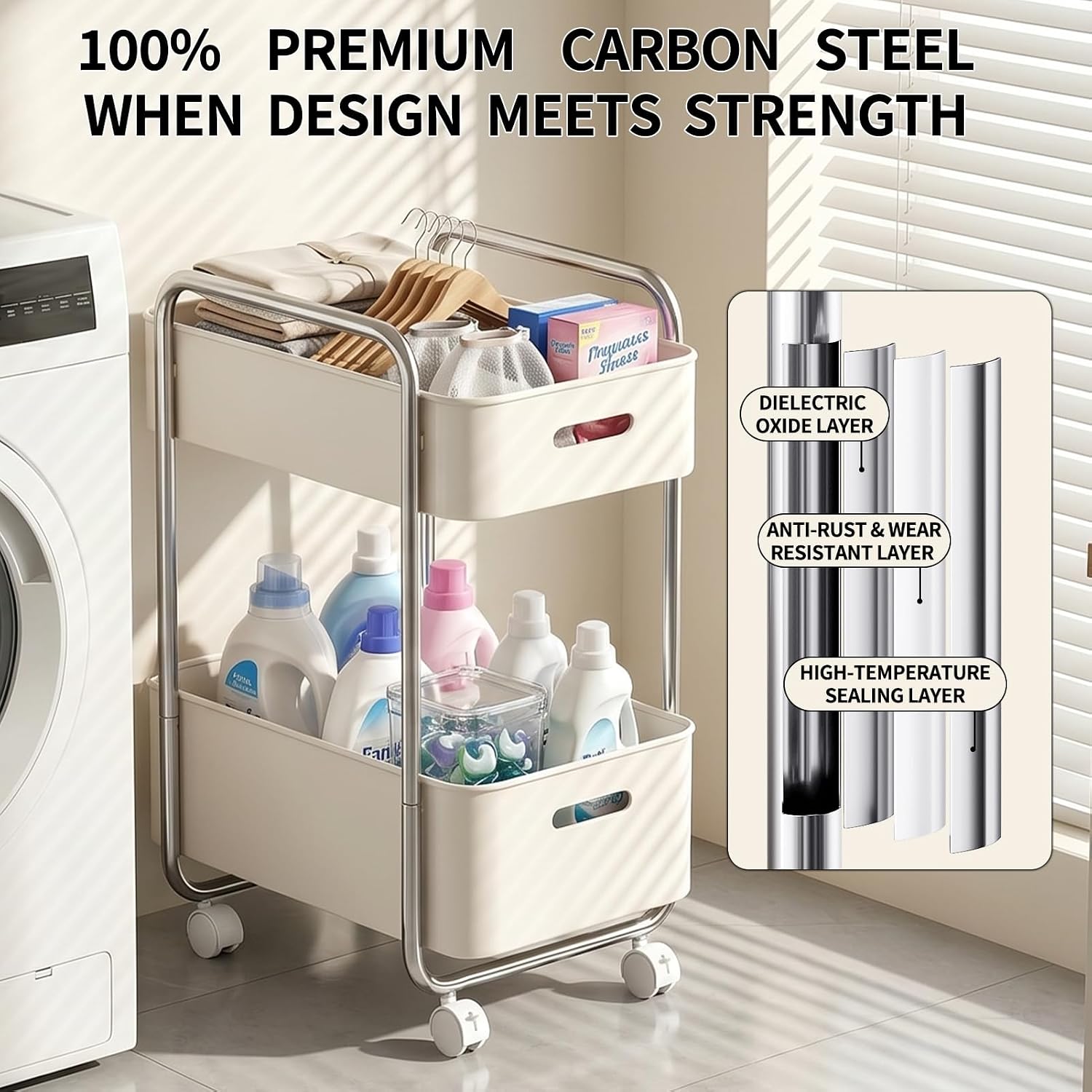 Cream White 2 Tier Rolling Utility Cart