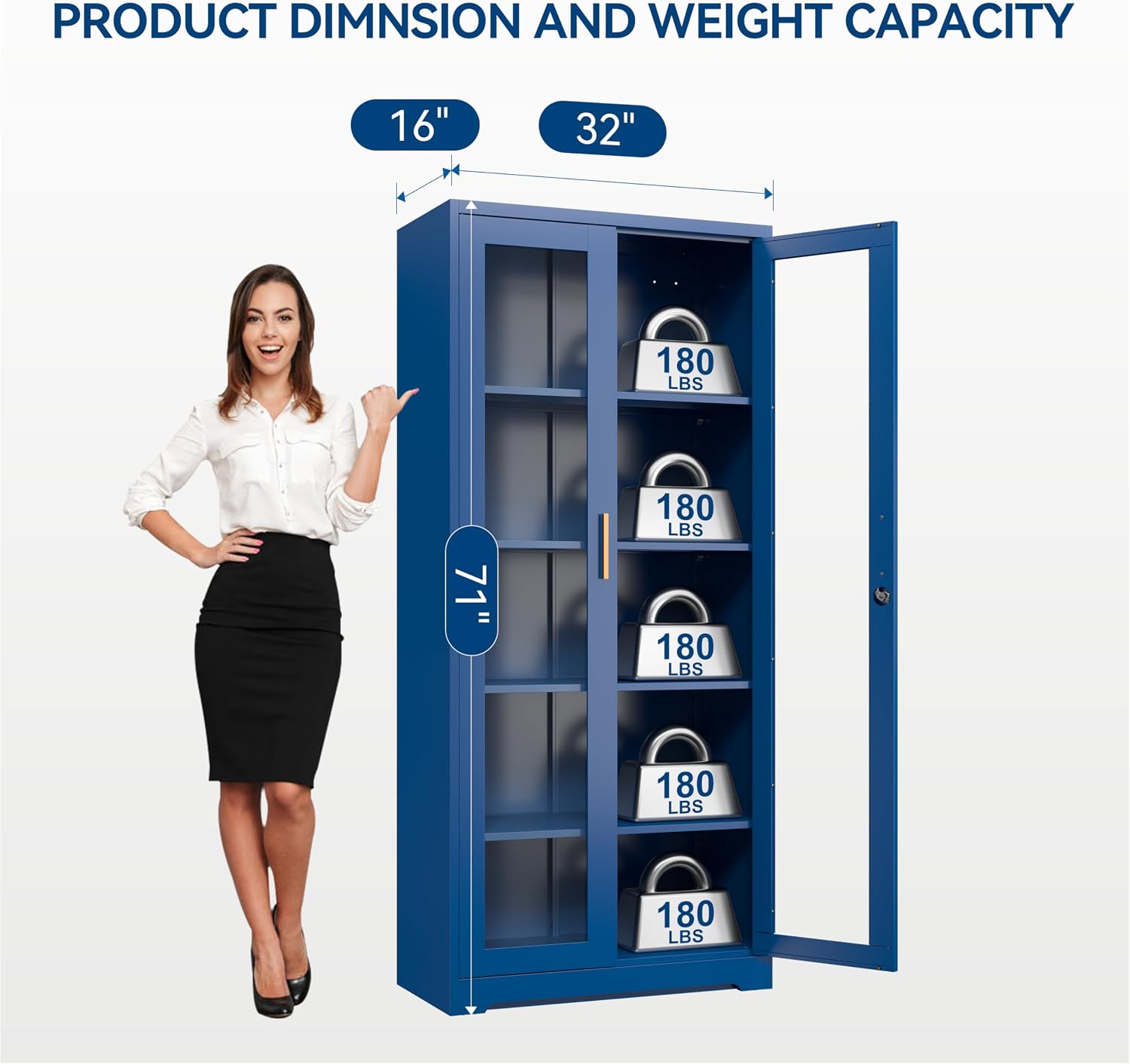 Blue Lockable Glass Display Cabinet
