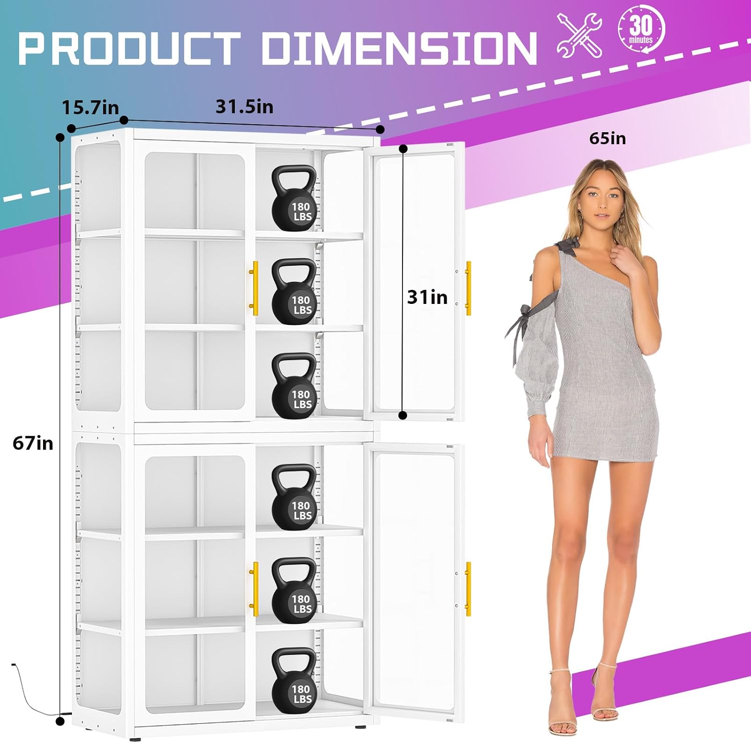 White LED Glass Display Cabinet