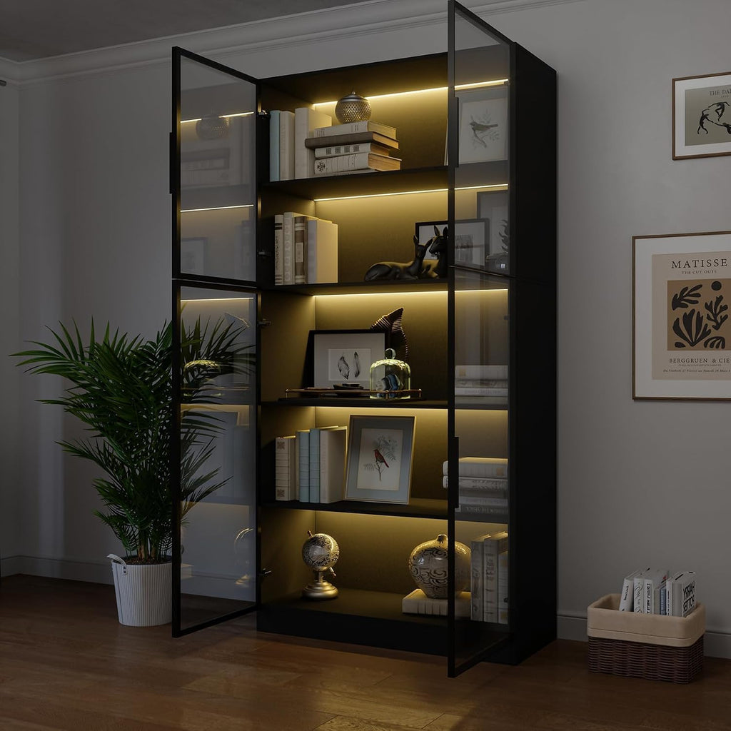 Black LED Glass Door Display Cabinet